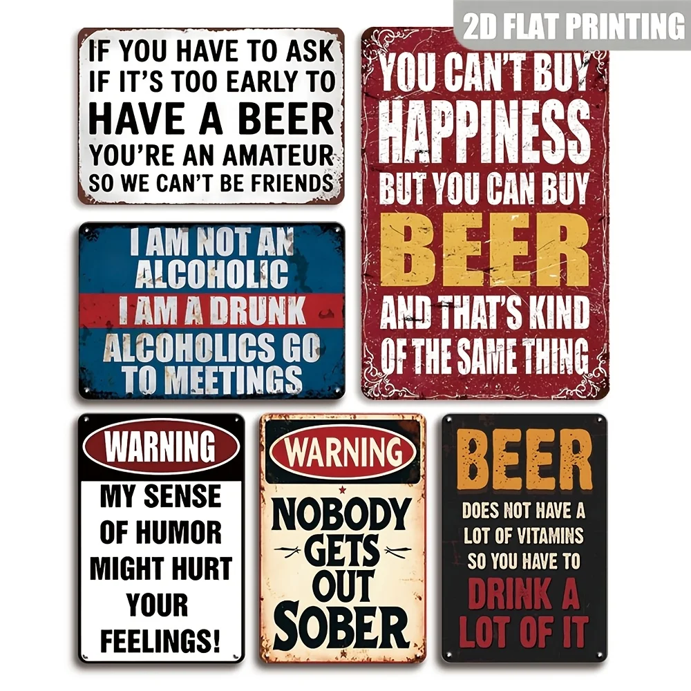 6-Pack, Vintage Men'S Woe Decor Humorous Sarcastic Metal Tin Signs, Humorous Tinplate - for Men, Homeowners, Gift Givers - Unive