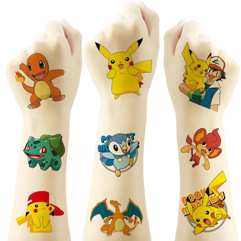 Pokemon Cartoon 5x5cm Pikachu Tattoo Stickers 20 Cute Tattoo Stickers Water Transfer Disposable Tattoo Stickers Birthday Party