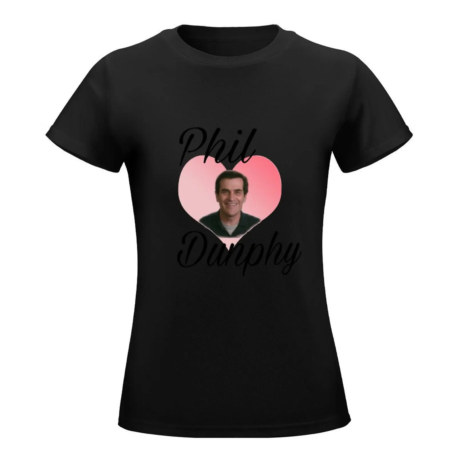 Moderne Familie: Phil Dunphy Hart T-Shirt Zwarten Korte Mouw T-Shirt Funnys T-Shirt Vrouwen