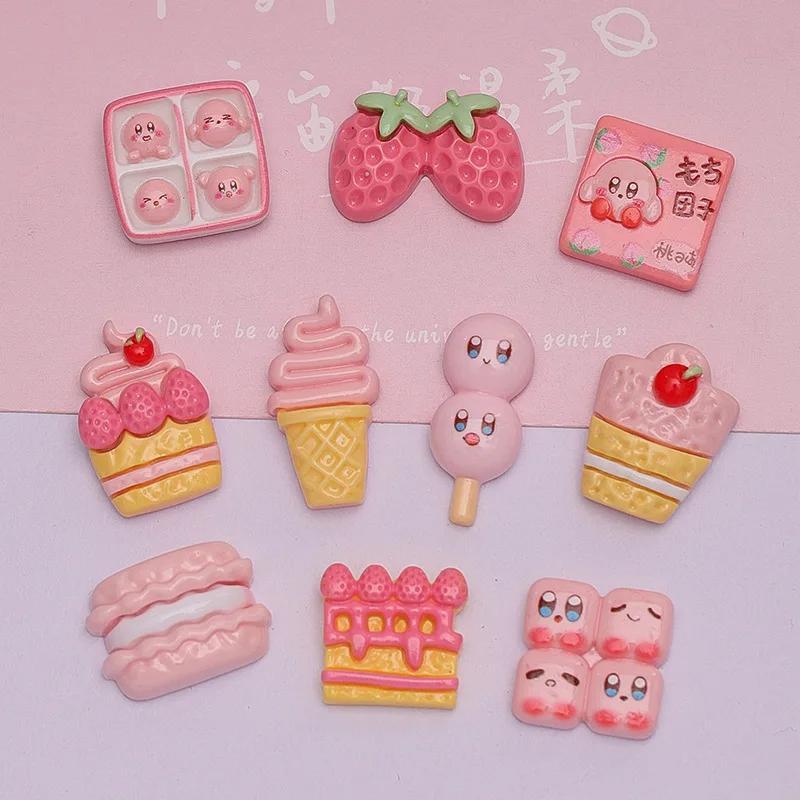 Minihorquilla de dibujos animados Kawaii Rosa Kirby Cake Series, álbum de recortes de resina, joyería Diy, accesorios de decoración artesanal, nuevo, 10 piezas