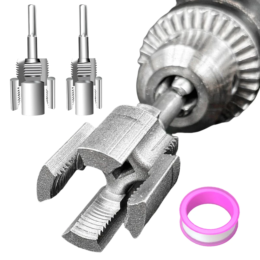 Integrated Pipe Threading Tool 1/2 3/4 Inch Dual-Function Thread Cutting Tool Compatible Electric Drill Pipe Rethreading Kit