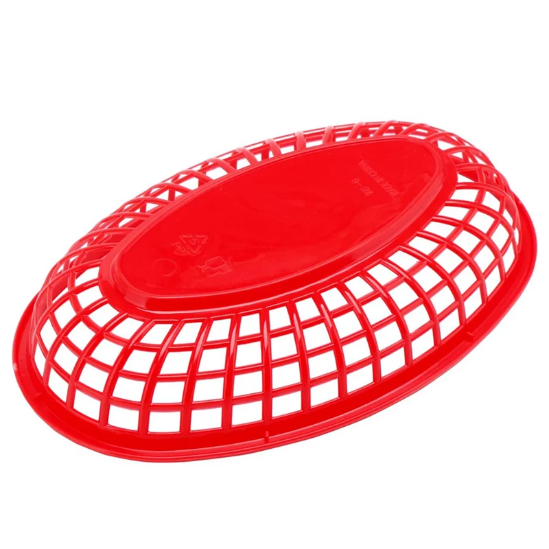 

A95I-24Pcs Plastic Basket Serving Tray French Fries Basket Oval Fast Food Tray Restaurant Bar Food Tray Red