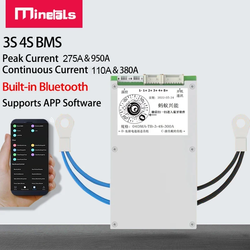 ANT BMS 3S 4S Smart BMS 275A 950A Bluetooth APP Software Continuous Current 110A LiFePo4 Li-ion LTO Battery Protection Board PCM