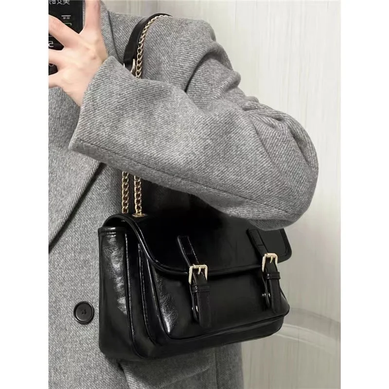 

Fashion Bag Women Summer New Korean Casual Versatile Soft Large Capacity Crossbody Bags Solid Rectangle Black One Shoulder Bag