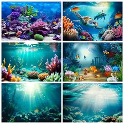 Underwater World Seabed Backdrop Photography Ocean Undersea Fish Coral Aquarium Fish Tank Background Baby Portrait Photo Studio