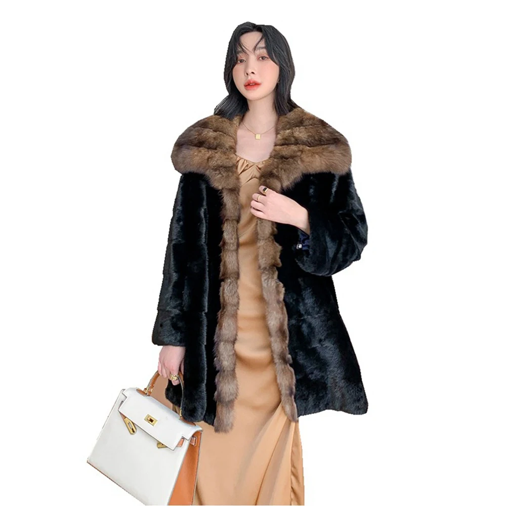 

Luxury Wholeskin Female Mink Fur Coat Autumn Winter Women Warm Jacket Outerwear Overcoat LF2309JY