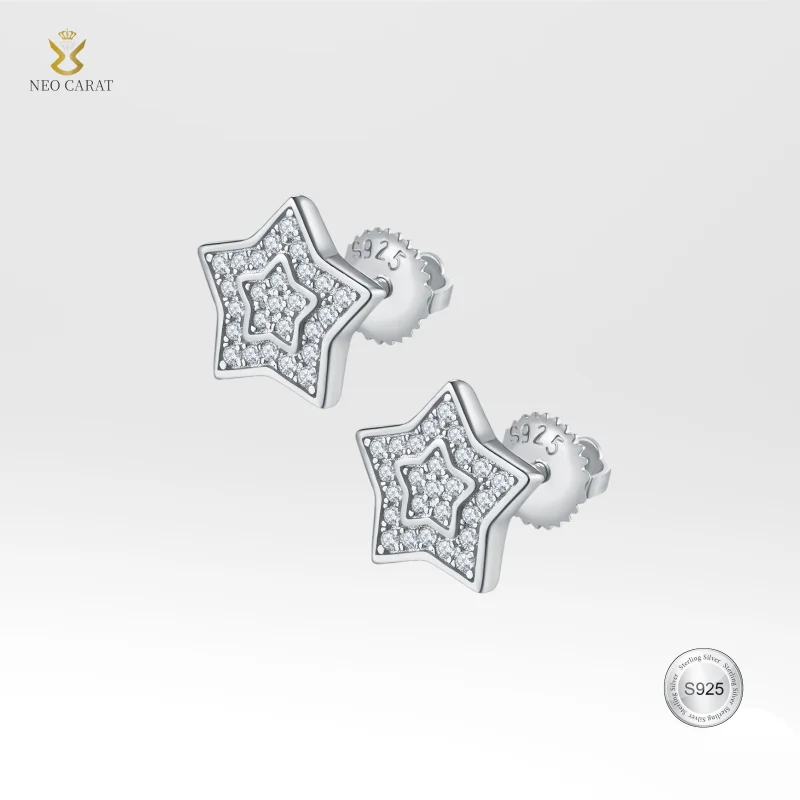 

Серьги NEO CARAT с муассанитом S925, посеребренные K, белое золото, пентаграмма с резьбой D-класса, минималистичные ювелирные изделия в стиле поездок на работу