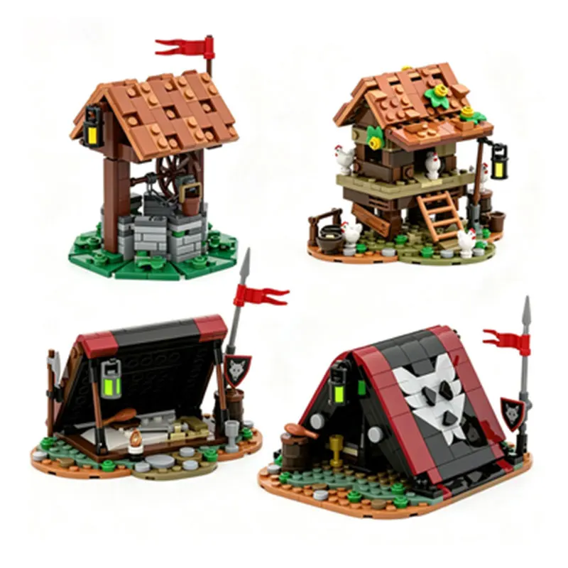 

MOC Medieval Street Scene Pirate Camp Tent Well Small Particle Assembly Block Model Toy Scene Gift