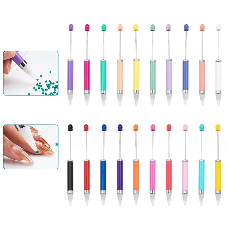 

10pcs Nail Tool DIY Drill Beaded Pen Drill Flower Paste Drill Beadable Pens Dual-purpose Nail Art Wax with Sticky DIY Beaded