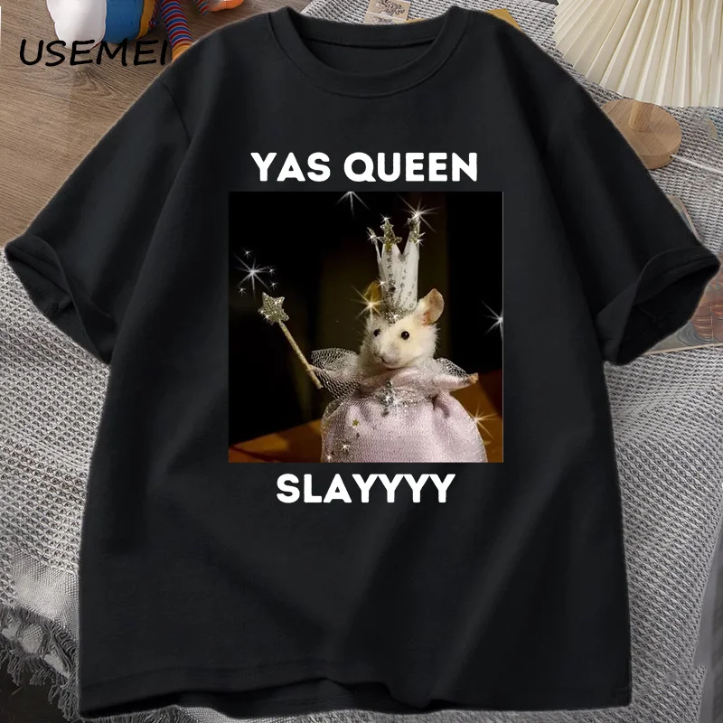 

Yas Queen Slay T-Shirt Humor Funny Rat Print T Shirt Cotton Short Sleeve O Neck T-Shirts Vintage Creativity Tops Mens Tees