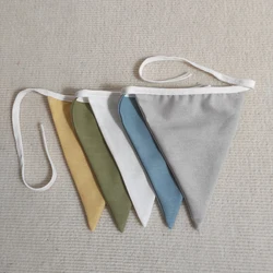 High Quality Linen Fabric Pennant Bunting Flag Decorative Garland Banner Party/Nursery Blue for Children