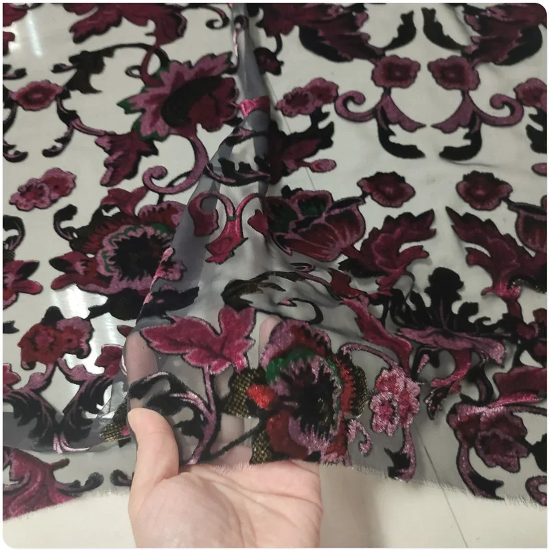 Hollowed Out Silk Velvet Rotten Flower Cloth Cheongsam Dress Shirt Short Sleeve Suspender Clothing Fabric