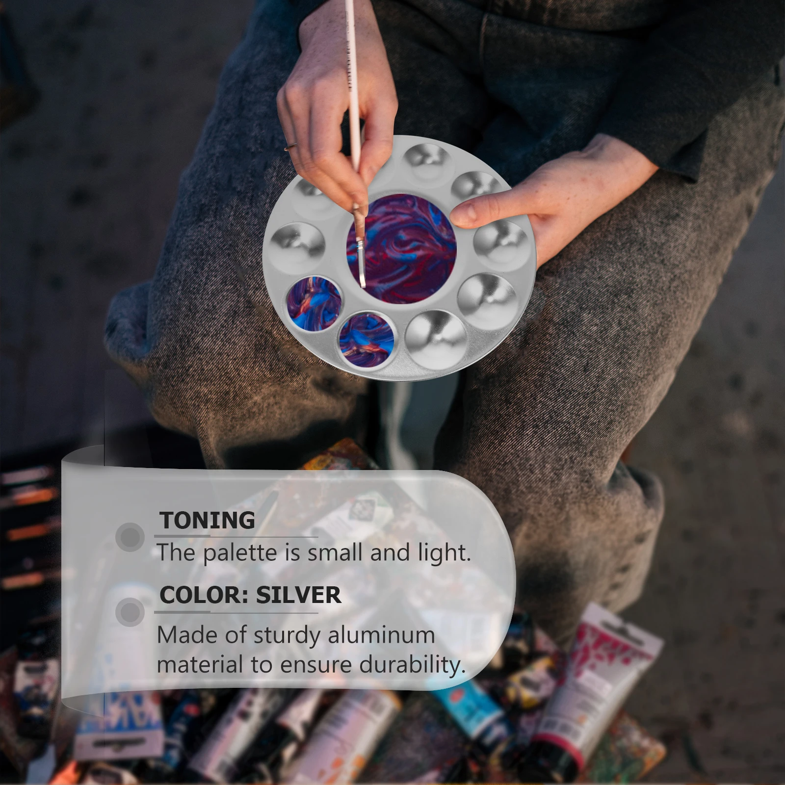 

3Pcs Round Pallet Aluminum Paint Palettes Easy to Use Art Painting Tray for Kids Adults Mixing Watercolour Acrylics Reusable