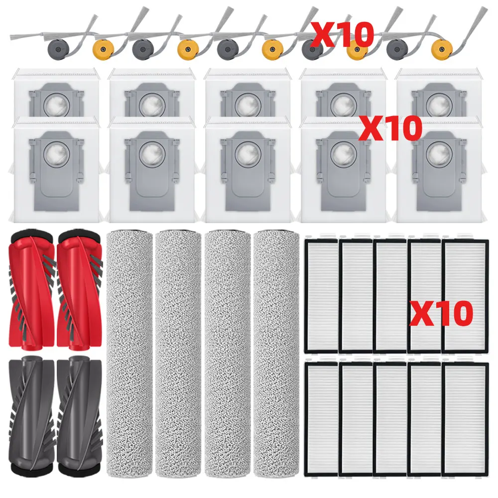 Kompatybilne z Roborock Qrevo Curv 2 Flow/ Qrevo Edge 2 Flow / Saros 20 Flow Części do Odkurzacza Wałek Mop Szczotka Główna i Boczna Filtr HEPA Worek na Kurz — 2