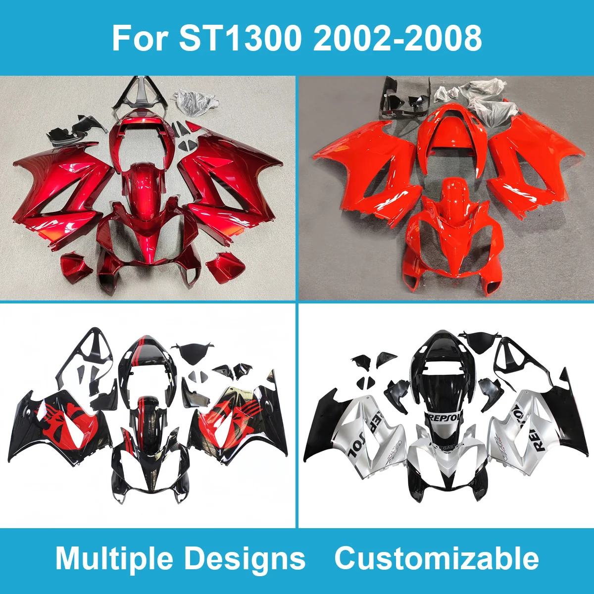 For ST1300 2002-2008 Sportbike Fairing Kit Injection Molded ABS Motorcycle Fairings Bodywork Cowling Easy Installation ST 1300