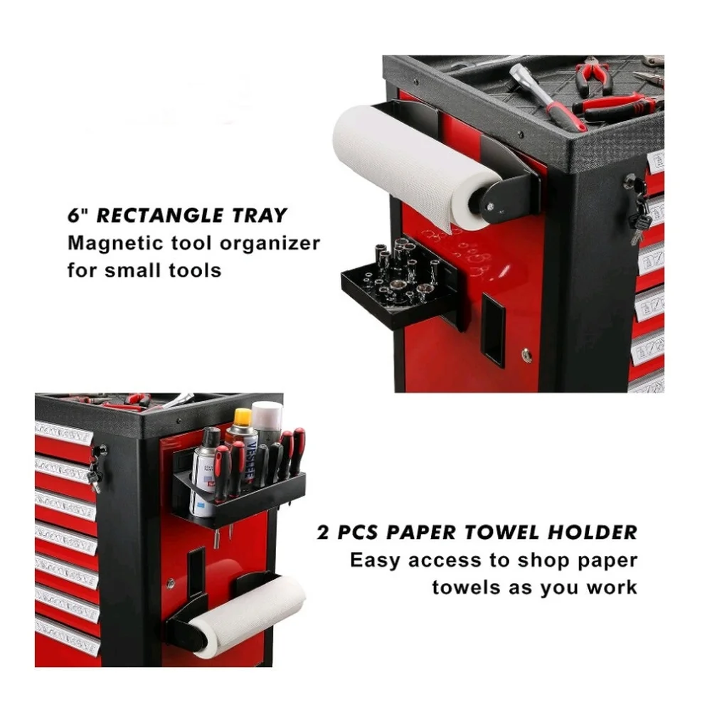 Magnetic Tool Organizer Set with 2 Trays Spray Can Holder and Paper Towel Dispenser for Automotive Workbench Use