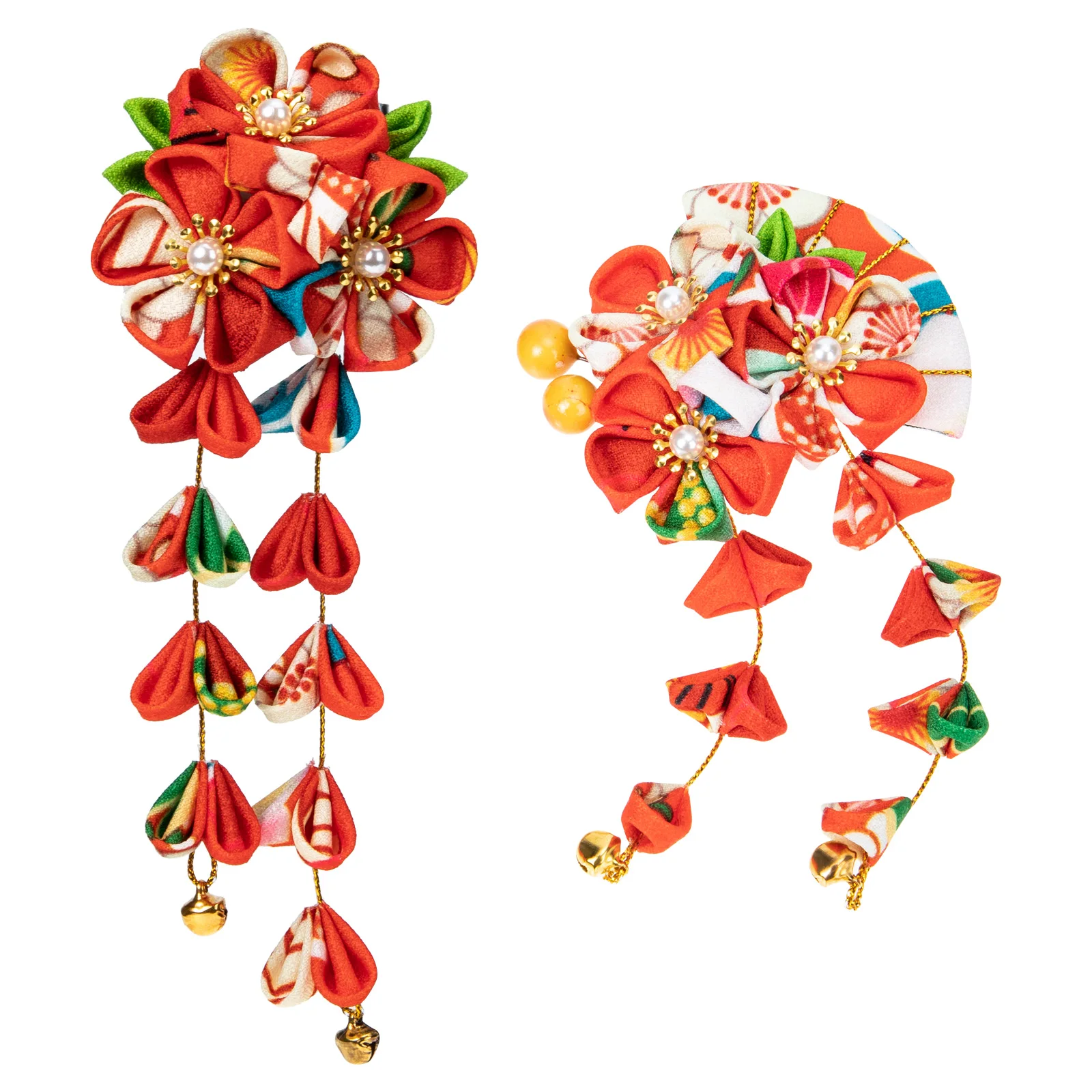 

2pcs Tassel Hair Accessories Flower Hairpins for Women Japanese Style Fan Clips Fabric Elegant Wedding Party Gifts