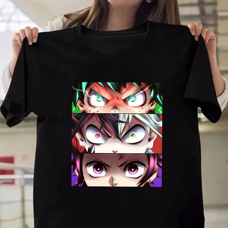 Anime Kamado Tanjirou Deku Eyes Print Short Sleeve T Shirts Women's Men's Crew Neck T-shirts Summer Y2k Tees Tops Size XXS-4XL