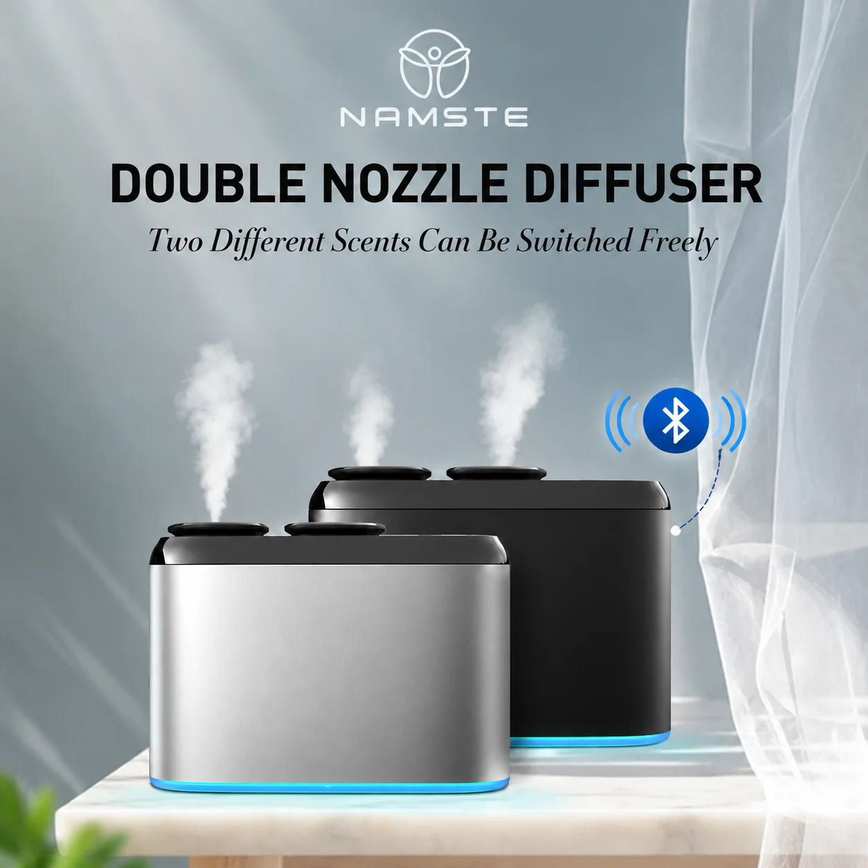 NAMSTE Smart Timer Electric Aroma Diffuser Dual Nozzle Perfume Oil Diffuser Aluminum Scent Nebulizer Diffuser Air Humidifier