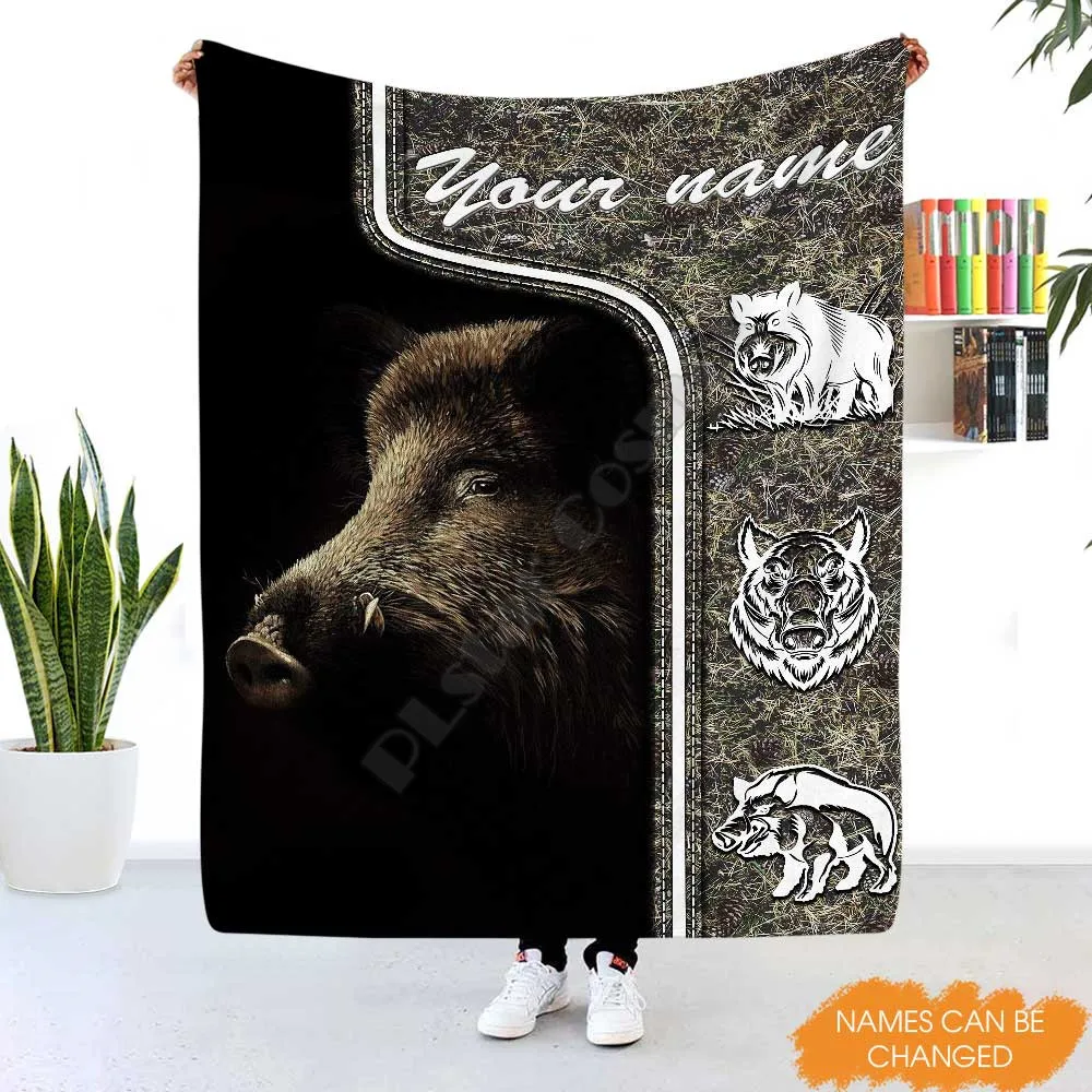 

PLstar Cosmos Custom You Name Boar Hunting Flannel Blanket 3D Printed Blanket Kids Adult Soft Bed Cover Sheet Plush Blanket