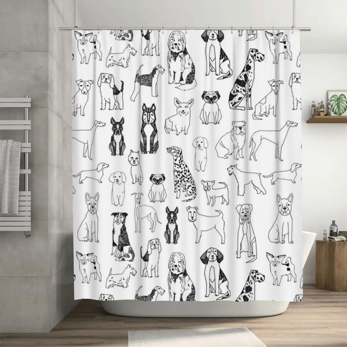 

Cute Dog Breed Pattern Shower Curtain Bathroom Polyester Waterproof Bath Curtains with Hooks