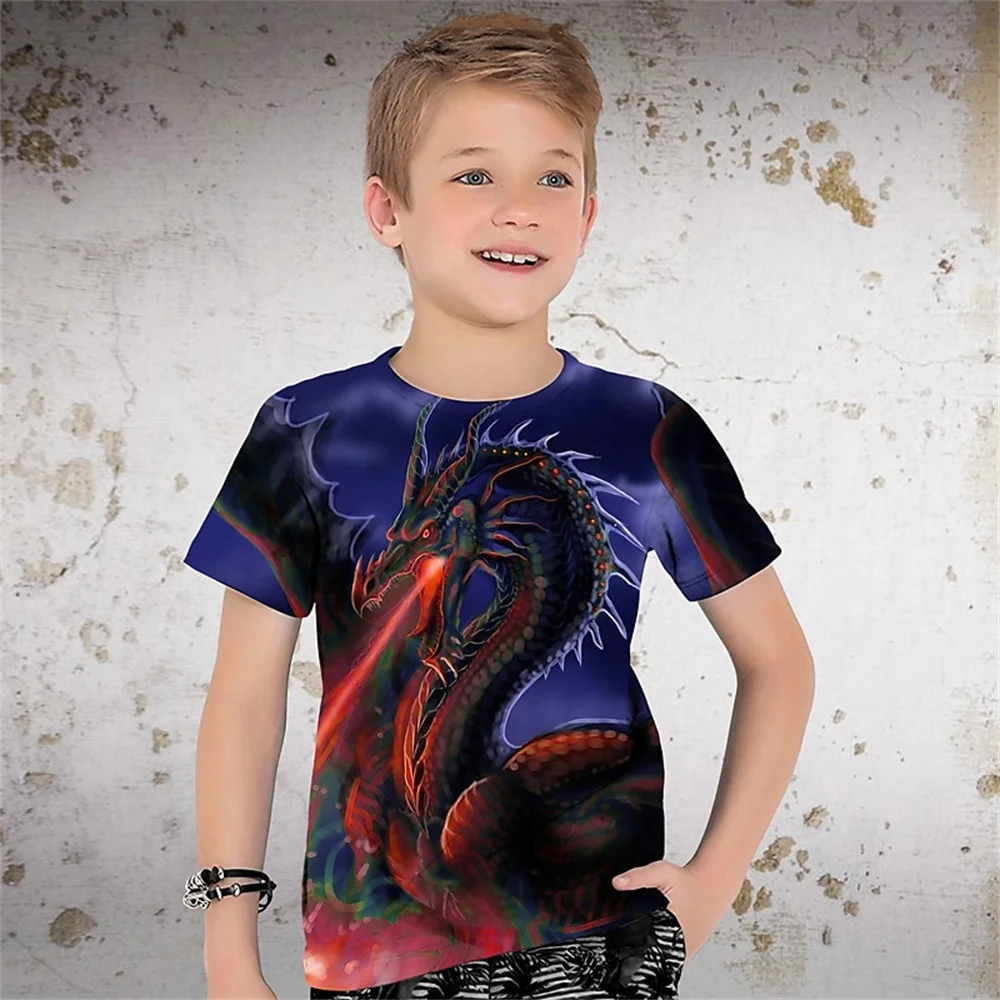 Dragon Retro Animal Loong 3d Printed Boys Girls Casual T-Shirts Shark Funny T Shirt Kids Children Birthday Tshirts Baby Clothes