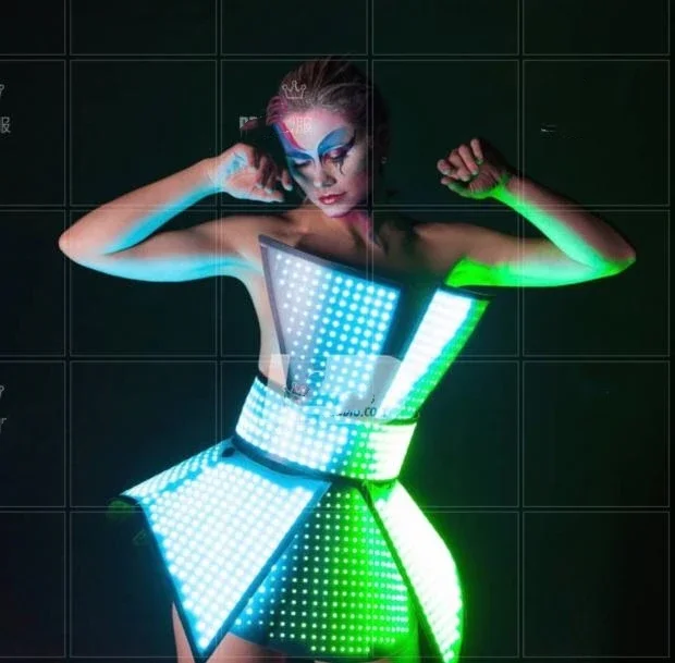 Future technology colorful led luminous skirt gogo clothing women's nightclub party girl interactive ds