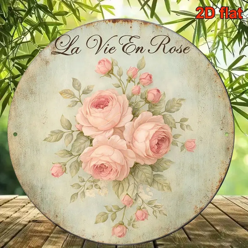 Aluminum Sign, Retro Decorative Plaque about Rose Life, French Romantic Vintage Floral Sign, Suitable for Decorating Living Room