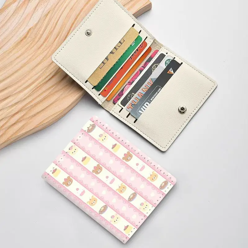 

Милый кошелек Rilakkuma с держателем для карт, мини-кошелек из искусственной кожи с пуговицами, закрывающийся светильник и тонкий портативный кошелек для монет, подарок на вечеринку для девочек