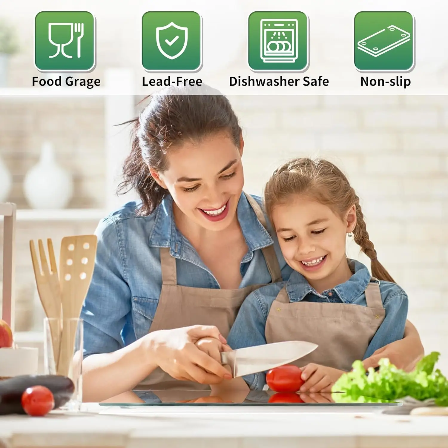 Tempered Glass Cutting Board: Non-Slip, Heat Resistant, Easy Clean, 12x16 Inch Kitchen Countertop Decor