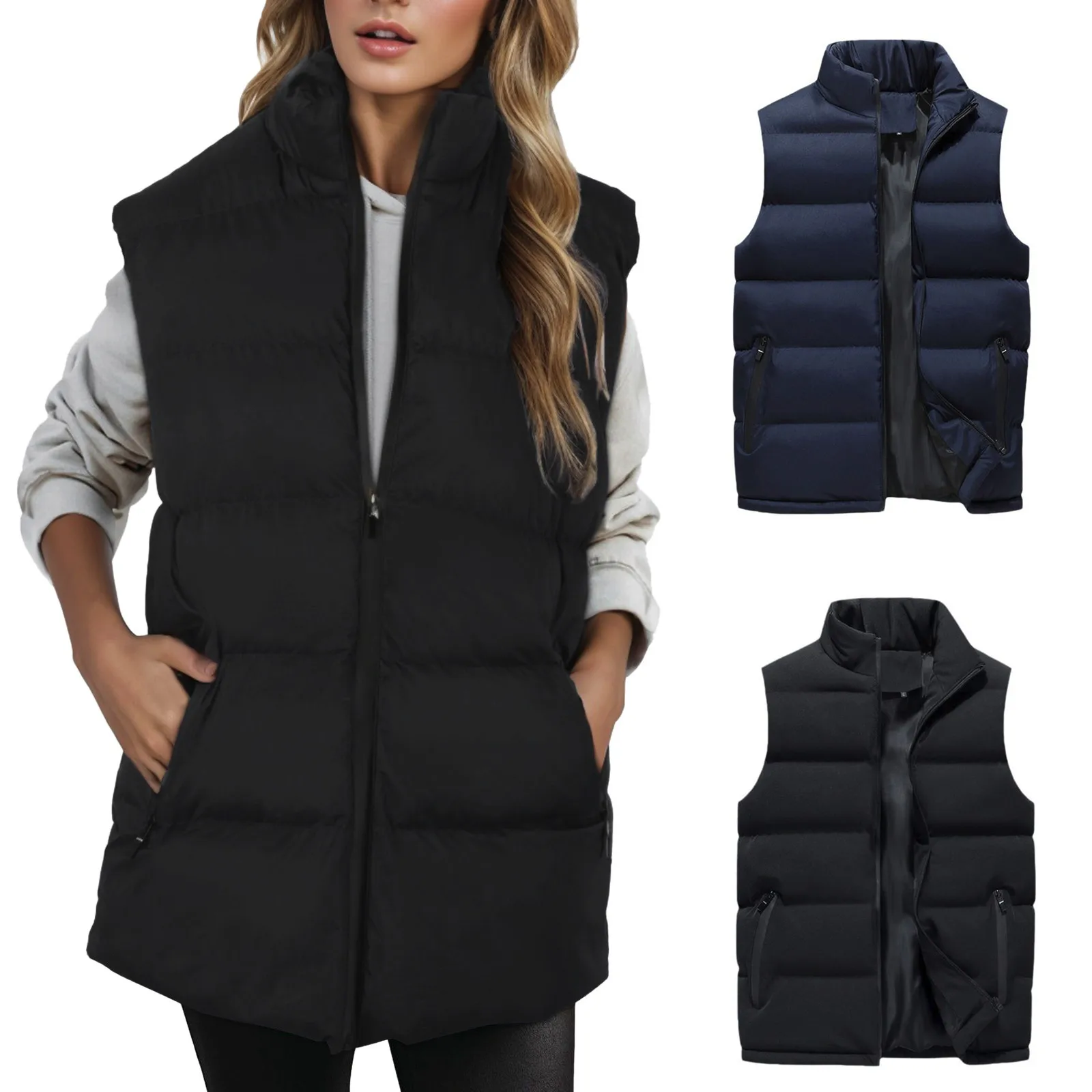 Veste matelassurera en coton pour femme, manteau en fibre de duvet, gilet décontracté, fermeture éclair solide, glaçure rembourrée, mode, automne et hiver 2024, 2024