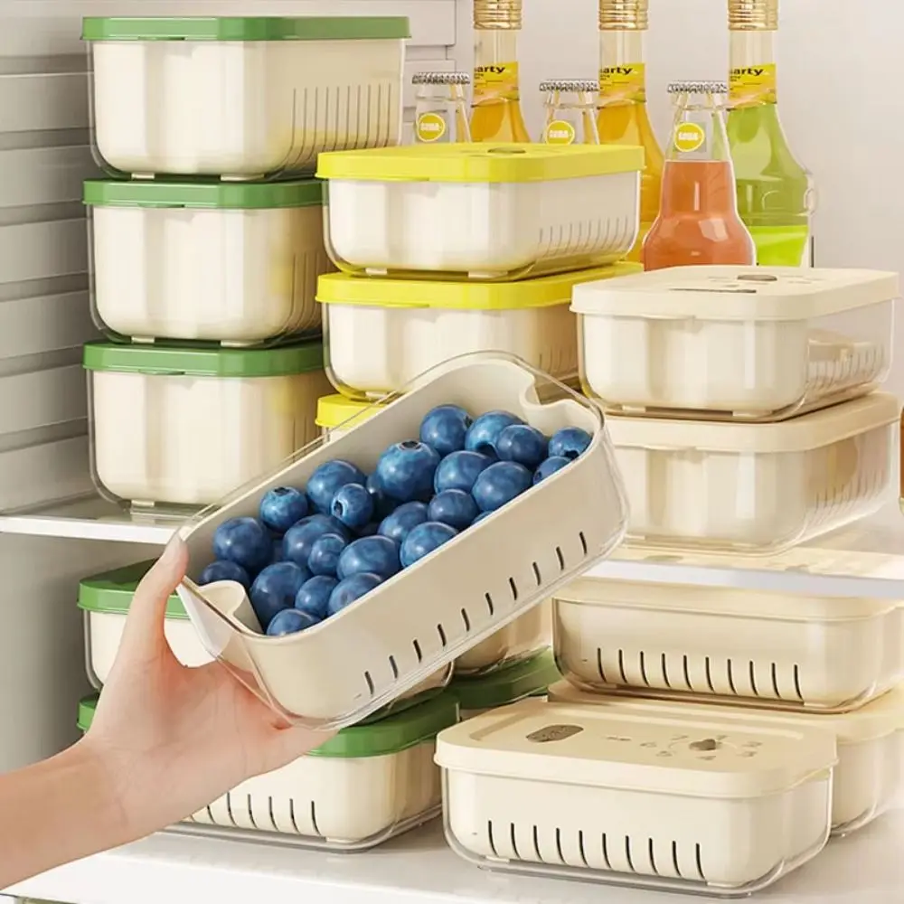 

Double-layer Refrigerator Sealed Box Record Time Fresh-keeping Vegetable Fruit Crisper Case Stackable Space Saving