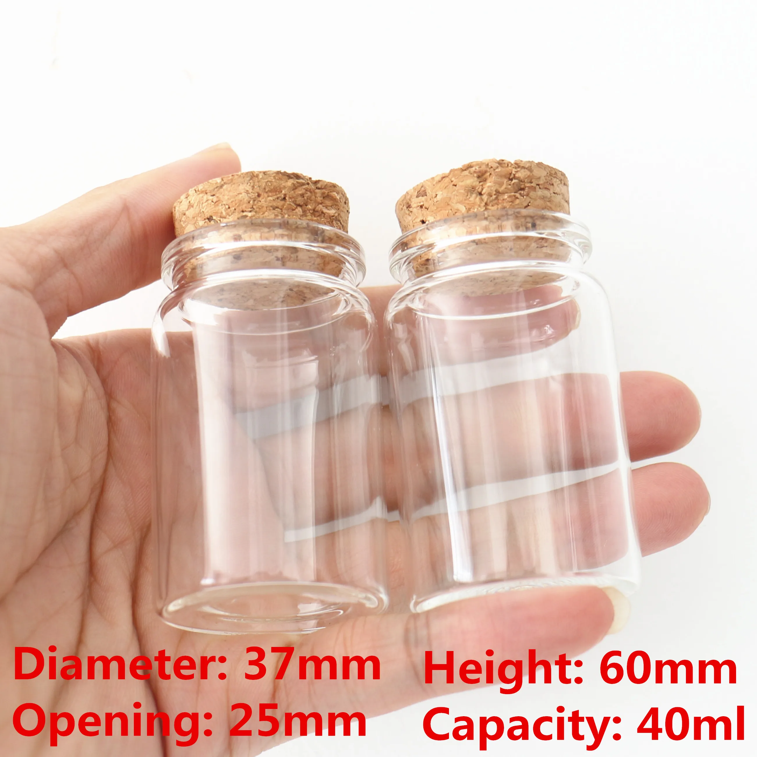 Wholesale 12/24 Pcs/lot 25*37*60mm 40ml Little Glass Jar Glass Bottle for Spice Corks spicy Containers tiny jars Vials