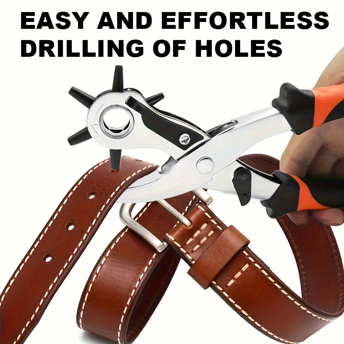 Leather Hole Punch,Heavy Duty Revolving Eyelet Punch and a Hole Grinding Rod,Handy Belt Drilling Tool