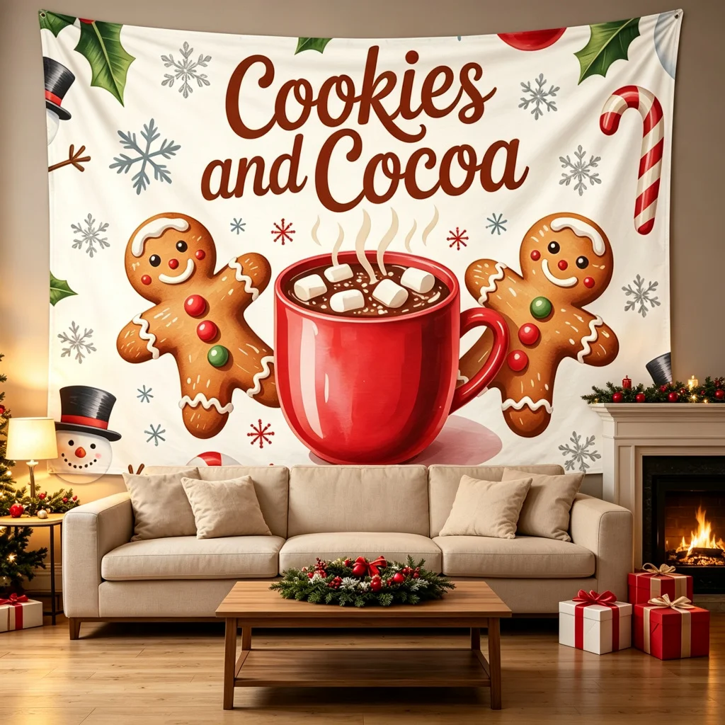 1PC Christmas Winter Wonderland Hot Cocoa Print Backdrop Banner, Bedroom Living Room Kitchen Photo Background, Party Decoration