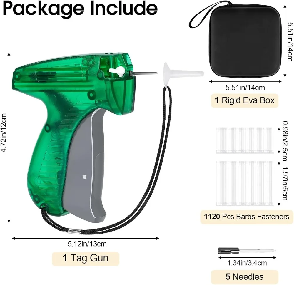 Tagging Gun for Clothing, Green Tag Gun Kit with 5 Needles, 1120 Barbs Fasteners & Hard EVA Case, Durable Tagging Tool for Clothes, Fabric, Retail Price Tags view 2