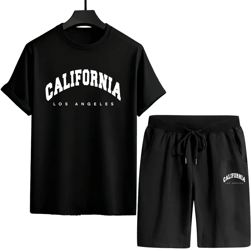 

2026 Summer Men's Set Urban Casual Fashion T-shirt and Shorts High Quality Crew Neck Short Sleeve Outfits Male Daily Sportswear