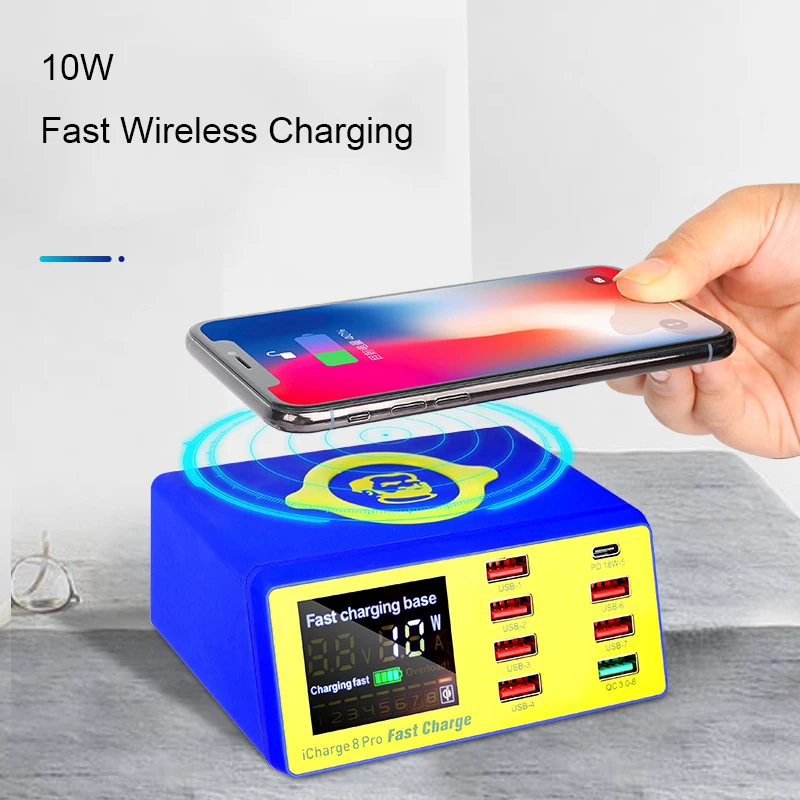 Mechanic 8 Ports USB Charger Fast Charge QC3.0 Adapter HUB Wireless Charger Charging Station PD Quick Charger For Mobile Phones