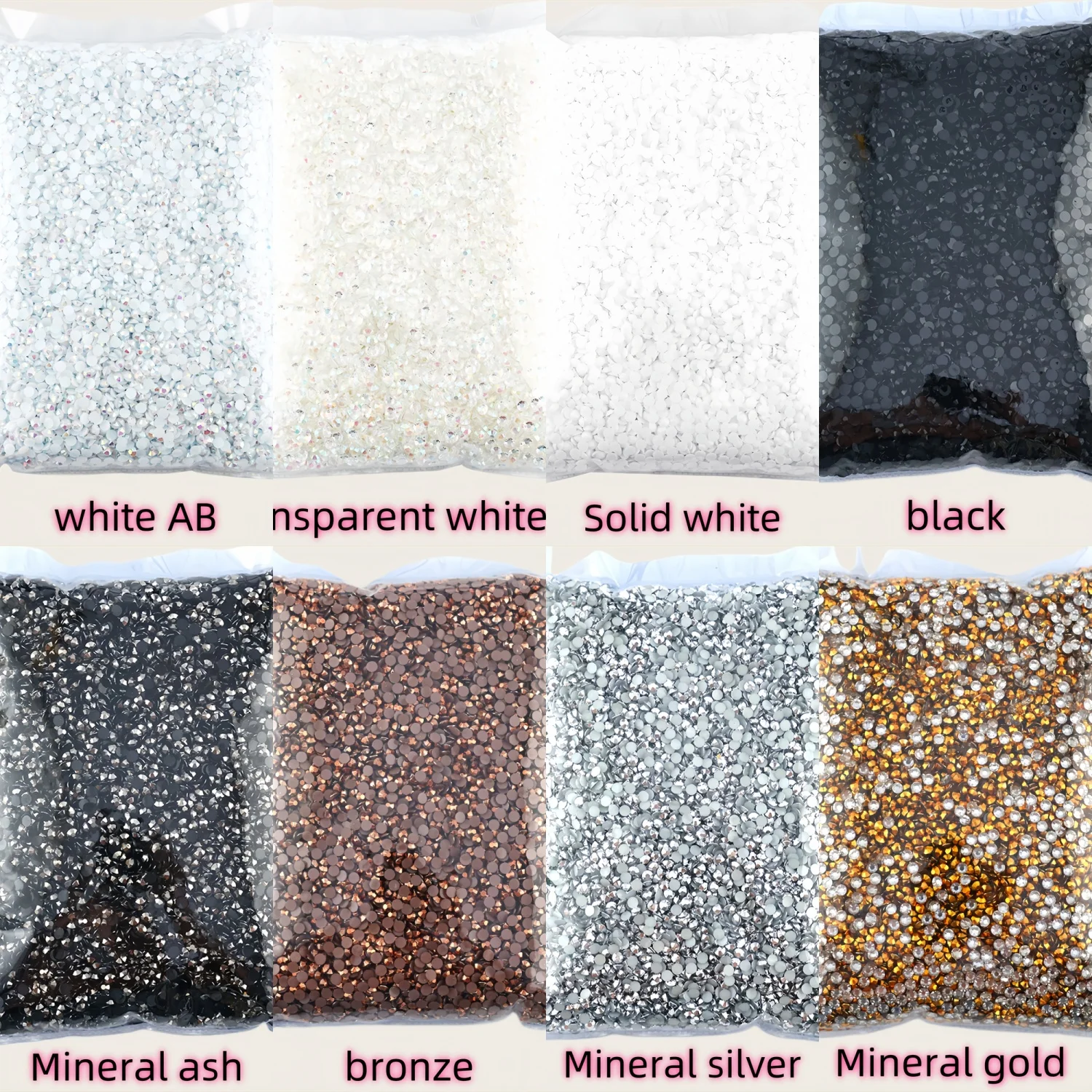 

500g 2-6mm Black/White/Mineral-Series Resin Non Hot Fix Rhinestones Flat Back Plastic Crystals Strass Glitters Big Package Stone