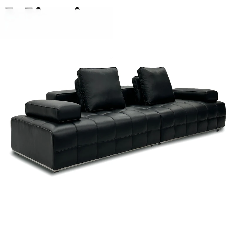 Straight row Nordic first layer leather sofa leather sofa high density sponge black Misxi chocolate