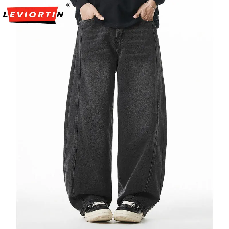 

Мужские весенне-летние свободные джинсовые брюки в американском ретро-силуэте, простые и универсальные потертые джинсовые брюки с разрезом по бокам