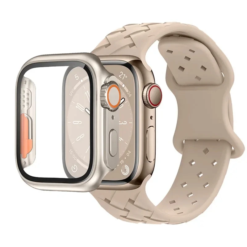 Pulseira de Silicone para Apple Watch, Mudar para Ultra Case e Strap, Sport Band, Série iWatch 9, 8, 7, 6, 5, 4, SE, 3, 44mm, 40 milímetros, 45 milímetros, 41 milímetros