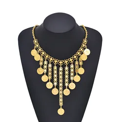 Gold Color Coins Long Chains Tassel Statement Necklace for Women Turkish Afghan Kurdish Ethnic Choker Collares Indian Jewelry