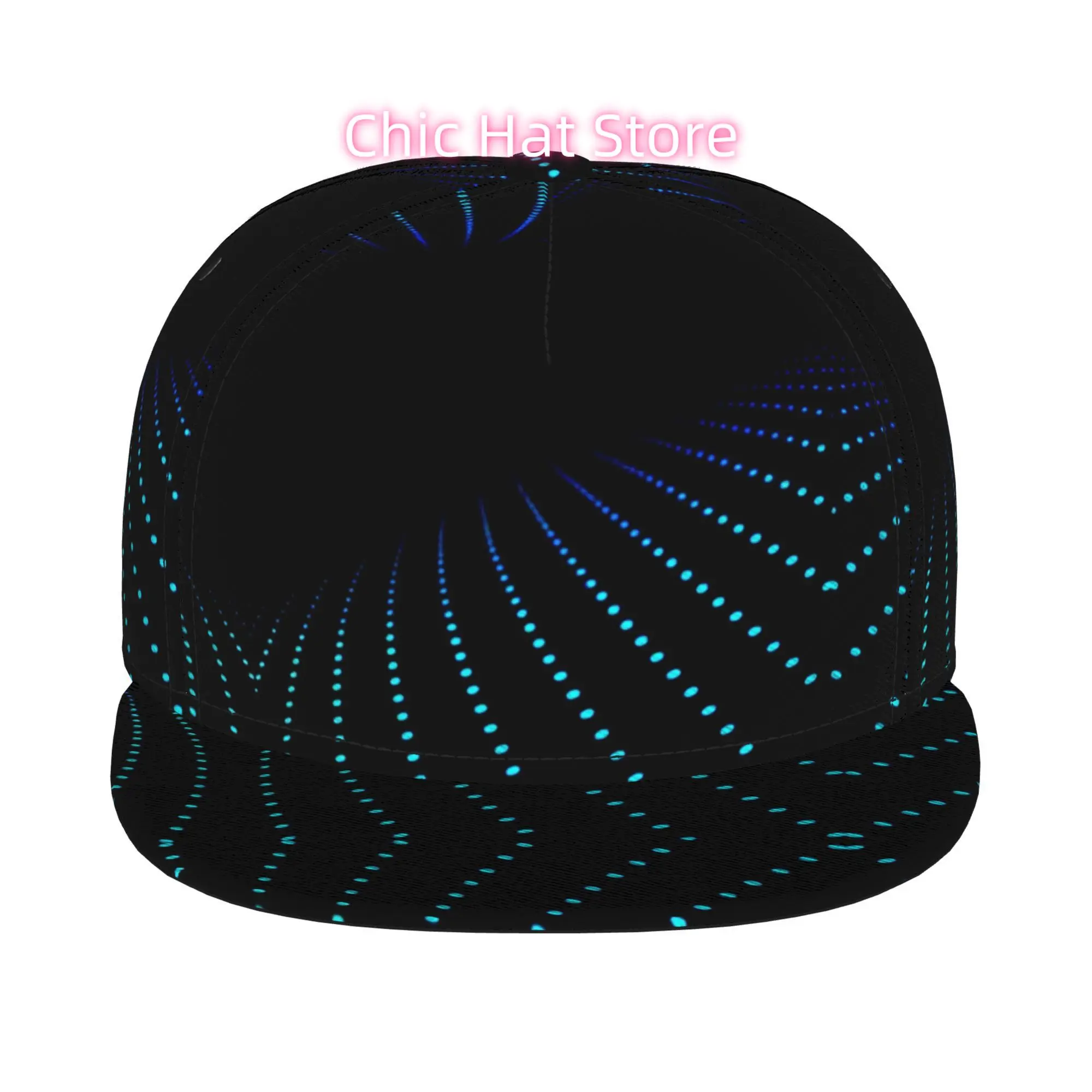 1pc Blue Dot Light Tunnel Perspective Fully Printed Hip-Hop Caps, Baseball Caps, Stylish Flat-Brimmed Baseball Cap, Golf Cap