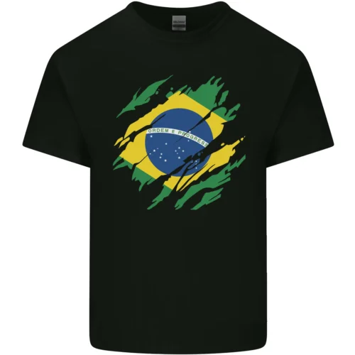 Torn Brazil Flag Brazilian Day Football Kids T-Shirt Childrens