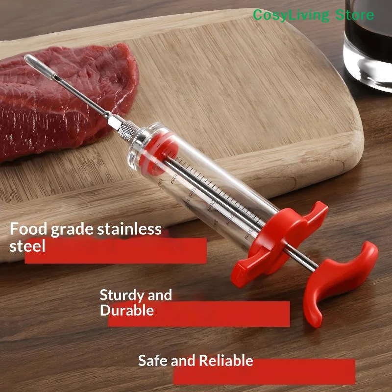 Jeringa inyectora de carne con 3 agujas para marinar, herramientas de cocina para barbacoa, kit inyector de pavo, inyector de sabor para marinada