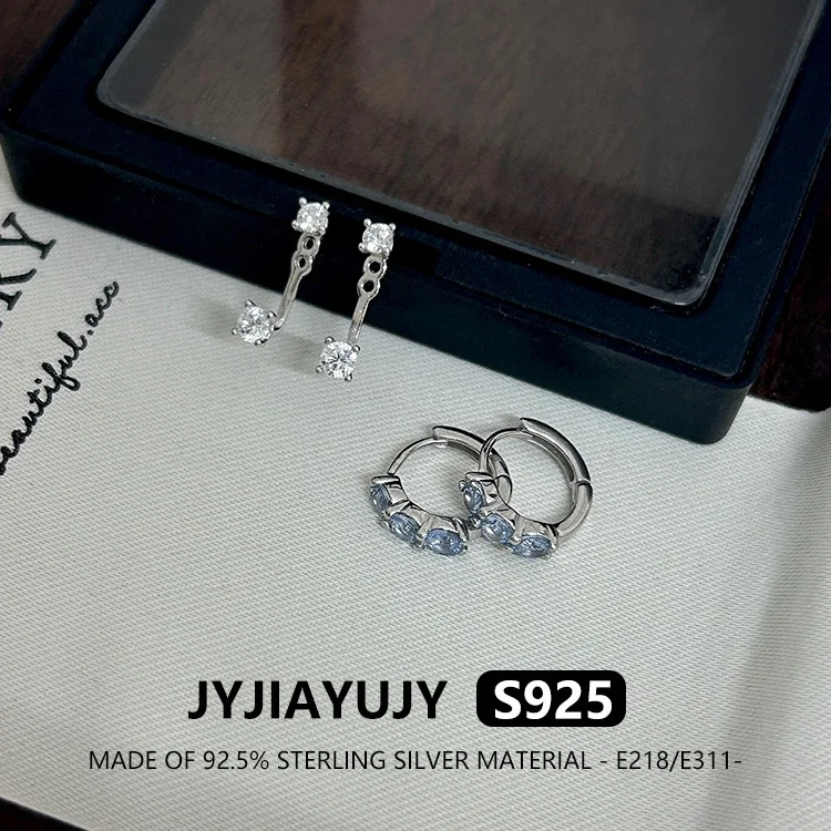 

JYJIAYUJY 100% Whole Original Sterling Silver S925 Hoop Earrings Set With Blue Zirconia Fashion Jewelry Gift for Women E218/E311