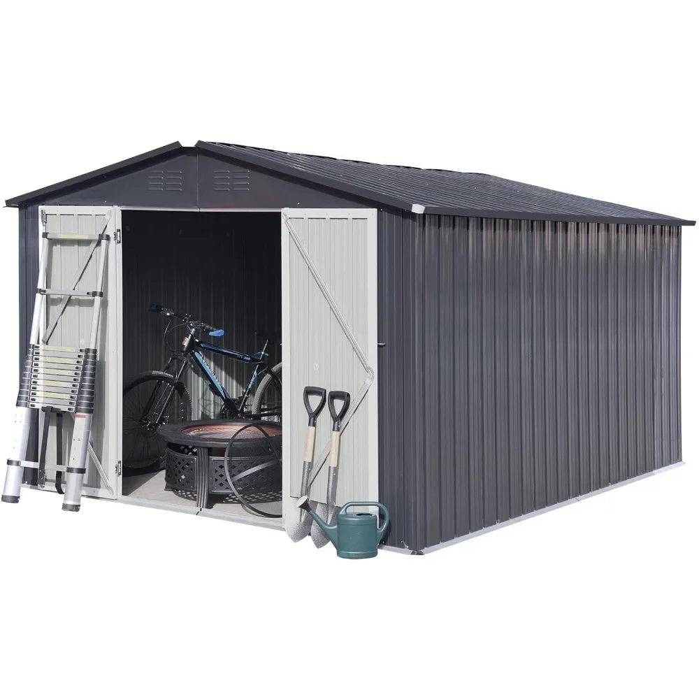 

Outdoor Sheds 10FT x 8FT & Outdoor Storage Clearance, Metal Anti-Corrosion Utility Tool House with Lockable Door & Shutter Vents