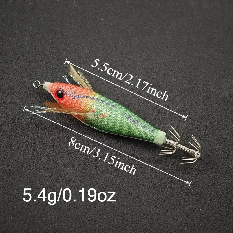 5PCS Glow Squid Jigs – 5.8g/8cm Multi-Color Wood Shrimp Lures for Squid & Octopus Fishing