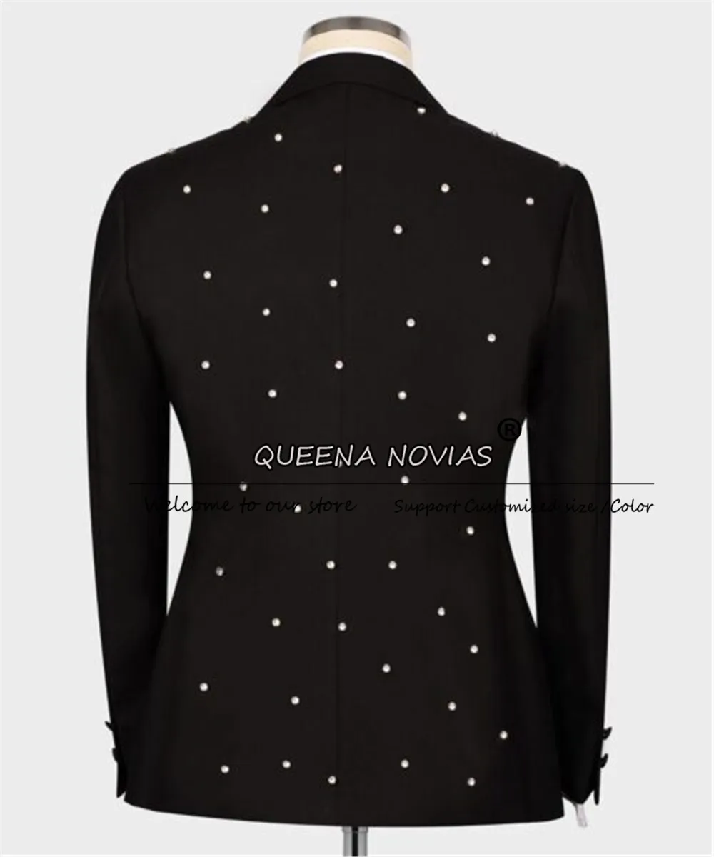 남성용 고급 웨딩 정장, 실버 크리스탈 비딩 재킷 팬츠 세트, 신랑 예복 턱시도, 슬림핏 맞춤 더블 브레스티드 블레이저